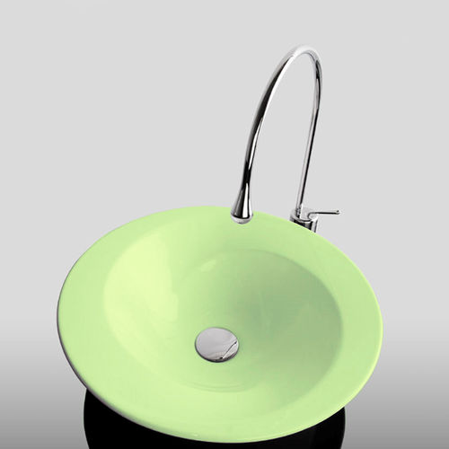 Lavabo redondo de medidas 46,5 h.14 cm. Modelo Snail Línea Fiori, acabado en verde manzana (Green ap